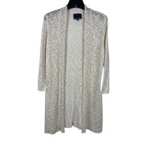 Cynthia Rowley Open Front Cardigan L Ivory Linen Blend Lightweight Top Beachy